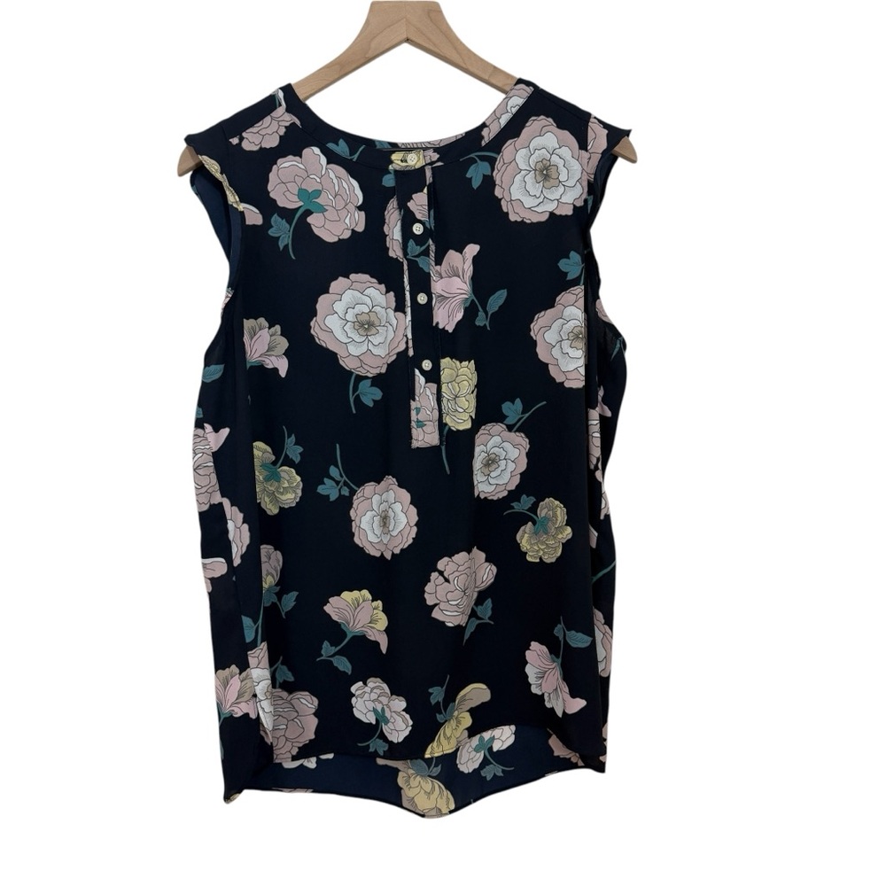 Ann Taylor Loft Woman's Size Large Black Flower Print Button Sleeveless …